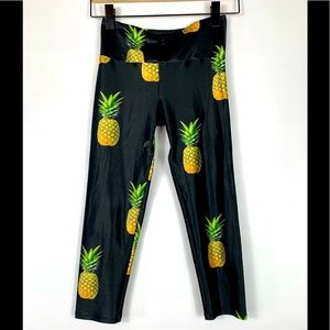 Gold Sheep black silk pineapple print leggings